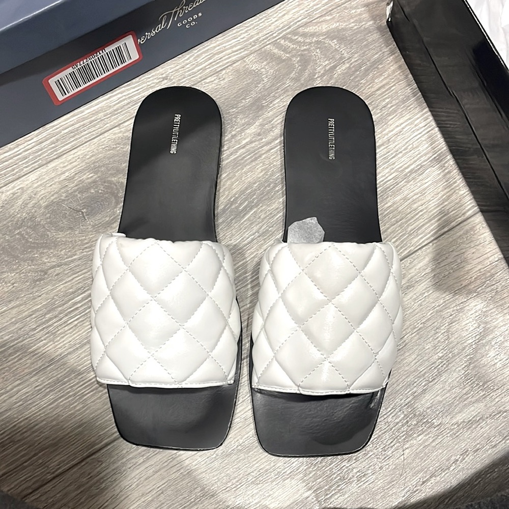 Black and white square sandals